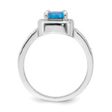 Sterling Silver Rhodium-plated Square Blue Created Opal CZ Ring - QR-0DA64AD1-7139