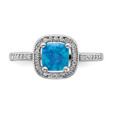 Sterling Silver Rhodium-plated Square Blue Created Opal CZ Ring - QR-200C3295-2995