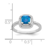 Sterling Silver Rhodium-plated Square Blue Created Opal CZ Ring - QR-D5625544-1066