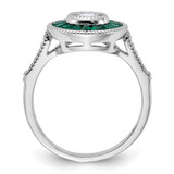 Sterling Silver Rhodium-plated Synthetic Green Spinel and CZ Ring - QR-DE24C984-2214