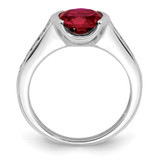 Sterling Silver Rhodium-plated Synthetic Ruby and CZ Bezel Ring - QR-3993ED7B-4612
