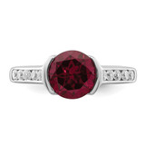 Sterling Silver Rhodium-plated Synthetic Ruby and CZ Bezel Ring - QR-76F5DBF2-9864