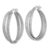 Sterling Silver Rhodium-plated Textured 31.0mm Crisscross Round Hoop Earrings