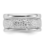 Sterling Silver Rhodium-plated Textured and Polished 3 Ring Band Set - QR-E4635DBF-9260