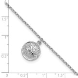 Sterling Silver Rhodium-Plated Textured Sand Dollar 9 inch with a 1 inch extention Anklet