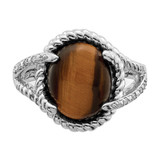 Sterling Silver Rhodium-plated Tigers Eye Quartz and Diamond Ring - QR-C7C8CD63-5450