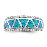 Sterling Silver Rhodium-plated Triangle Lab Created Blue Opal & CZ Ring - QR-5DC010A8-9698