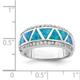 Sterling Silver Rhodium-plated Triangle Lab Created Blue Opal & CZ Ring - QR-5DC010A8-9698