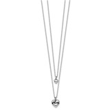 Sterling Silver Rhodium-plated Two-Strand Black Enameled MOM Puffed Heart and Small Heart 16 inch with 1 inch extension Necklace
