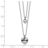 Sterling Silver Rhodium-plated Two-Strand Black Enameled MOM Puffed Heart and Small Heart 16 inch with 1 inch extension Necklace