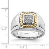 Sterling Silver Rhodium-plated w/10k Yellow Gold Mens Diamond Ring - QR-3BEF7495-3895
