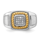 Sterling Silver Rhodium-plated w/10k Yellow Gold Mens Diamond Ring - QR-6AC54D1F-4904
