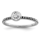 Sterling Silver Rhodium-plated w/Pink & White CZ and Blue Glass Ring Set - QR-4E7ACC6F-8993