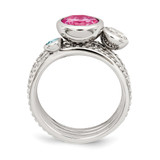 Sterling Silver Rhodium-plated w/Pink & White CZ and Blue Glass Ring Set - QR-4E7ACC6F-8993