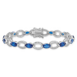 Sterling Silver Rhodium-plated White and Blue CZ Link Bracelet - QG-67EB8A13-6555