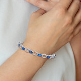 Sterling Silver Rhodium-plated White and Blue CZ Link Bracelet - QG-67EB8A13-6555