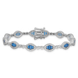Sterling Silver Rhodium-plated White and Blue CZ Link Bracelet - QG-9E10701E-8253