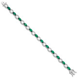 Sterling Silver Rhodium-plated White and Green CZ Link Bracelet - QG-2B41566E-9059