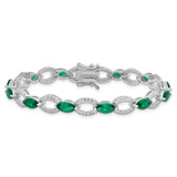 Sterling Silver Rhodium-plated White and Green CZ Link Bracelet - QG-2B41566E-9059