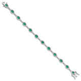 Sterling Silver Rhodium-plated White and Green CZ Link Bracelet - QG-9EF7728D-7761
