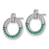 Sterling Silver Rhodium-plated White and Green CZ Open Circle Post Earrings