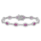 Sterling Silver Rhodium-plated White and Red CZ Link Bracelet - QG-90AE88C9-3316