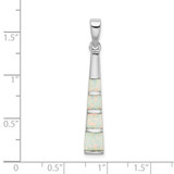 Sterling Silver Rhodium-plated White Created Opal Bar Pendant