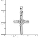 Sterling Silver Rhodium-plated White CZ Heart Cross Pendant