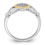 Sterling Silver Rhodium-plated with 14k Accent Polished CZ Size 7 Claddagh Ring - QR-BF305714-1627