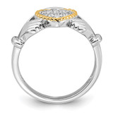 Sterling Silver Rhodium-plated with 14k Accent Polished CZ Size 7 Claddagh Ring - QR-C4FF42D1-8098