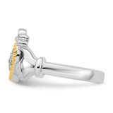 Sterling Silver Rhodium-plated with 14k Accent Polished CZ Size 7 Claddagh Ring - QR-C4FF42D1-8098