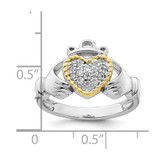 Sterling Silver Rhodium-plated with 14k Accent Polished CZ Size 8 Claddagh Ring - QR-2AC61AAA-8184
