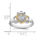 Sterling Silver Rhodium-plated with 14k Accent Polished CZ Size 8 Claddagh Ring - QR-90E793B1-4786