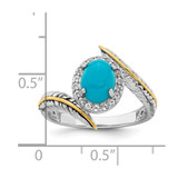 Sterling Silver Rhodium-plated with 14k Feather Accent Polished Reconstructed Turquoise Cabochon and White Topaz Ring - QR-C3336A17-2444