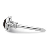 Sterling Silver Rhodium-plated with Black Oval Onyx Stone Ring - QR-7706403E-4736