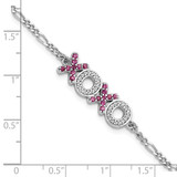 Sterling Silver Rhodium-plated X and O CZ 7.25in w/1 in ext Bracelet