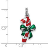 Sterling Silver Rhodium-platedEnamel Candy Cane Charm - QC-29D091F9-7855