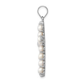 Sterling Silver Rhodium-platedFW Cultured Pearl Cross Pendant