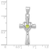 Sterling Silver Rhodium-platedPeridot Heart Cross Pendant