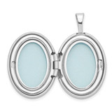 Sterling Silver Rhod-plated 19mm Diamond Satin & Polished Heart Oval Locket