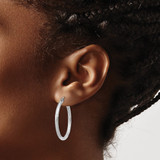 Sterling Silver Rhod-plated 2.5mm Polished/Satin Diamond-cut Hoop Earrings - QE-18D94747-3779