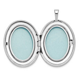 Sterling Silver Rhod-plated 26mm Circle Border Diamond Oval Locket Necklace