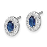 Sterling Silver Rhod-plated Blue and White CZ Oval Stud Earrings - QE-80CCD5C3-9232