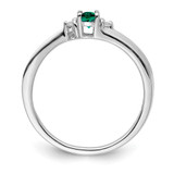 Sterling Silver Rhod-plated Created Emerald/Diamond Birthstone Ring - QB-7987549E-4994