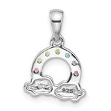 Sterling Silver Rhod-plated Crystal Rainbow & Clouds Children's Pendant