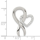 Sterling Silver Rhod-plated CZ Heart/Breast Cancer Ribbon Chain Slide