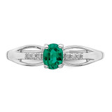 Sterling Silver Rhod-plated Diamond Created Emerald Ring - QR-4560979C-7830