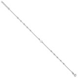 Sterling Silver Rhod-plated Diamond-cut Beads 9in Plus 1in Ext. Cross Ankle