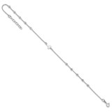 Sterling Silver Rhod-plated Diamond-cut Beads 9in Plus 1in Ext. Cross Ankle