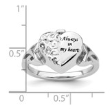 Sterling Silver Rhod-plated Enameled Celtic Knot Heart ALWAYS IN MY HEART Ash Holder Size 7 Ring